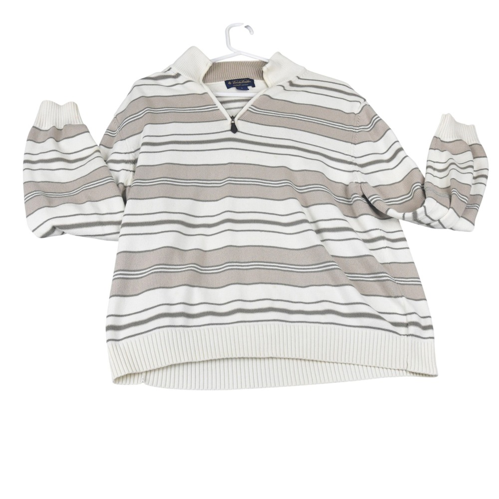 Brooks Brothers Quarter Zip Sweater Mens L Cream Striped Supima Cotton